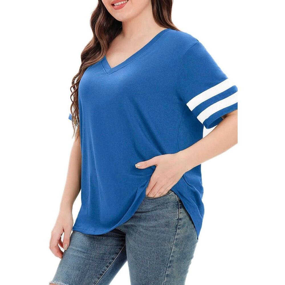 Womens Plus Size Tops Short Sleeve Casual Loose Tunic V Neck NWT